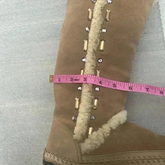 [US 7] TORY BURCH Suede Whipstitch Trim Mid Calf  Boots - Picture 14 of 16